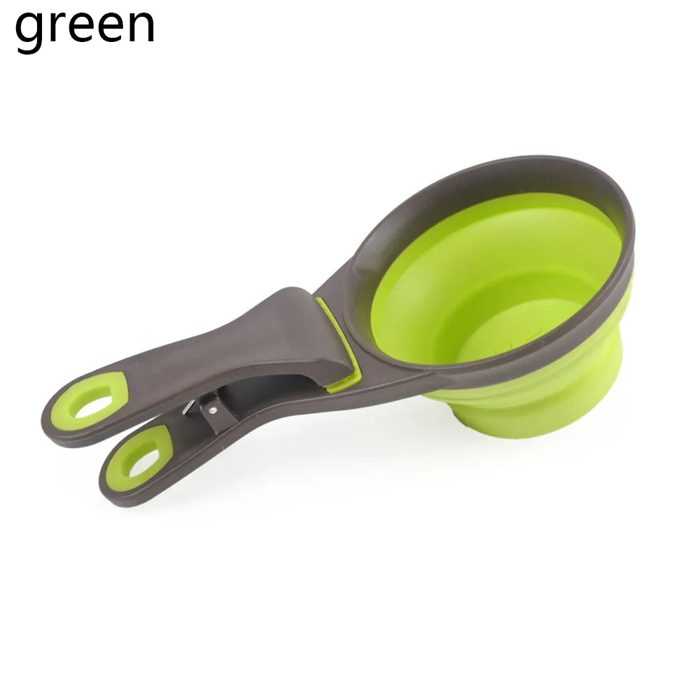 green Креативная мерная чашка, сумка для домашних животных, сложенная собака, кошка, миска-кормушка пищевой совок, ложка, товары для собак, складная собачка, чашка для закусок - Цвет: green
