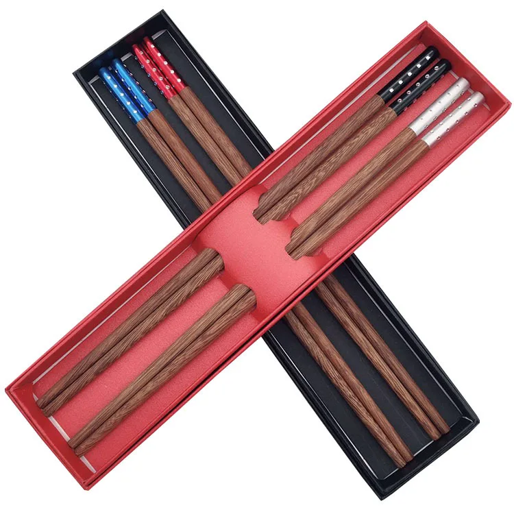 

2 Pairs Gift BOX Household High-grade chopstick Natural Wood Couples Wooden Mahogany Reusable Tableware Sushi Chopsticks Gifts