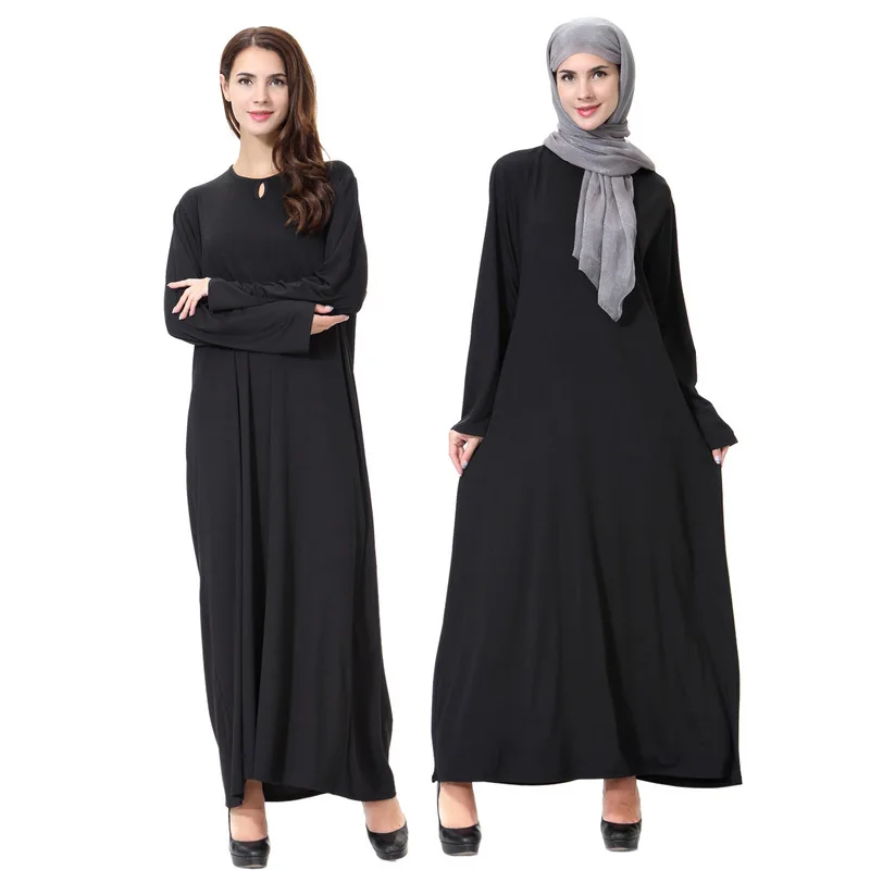 

Spring 2020 New Style Muslim Arab Middle East Ladies Chiffon Long Dress Casual Solid Color Robe Hollow Decoration
