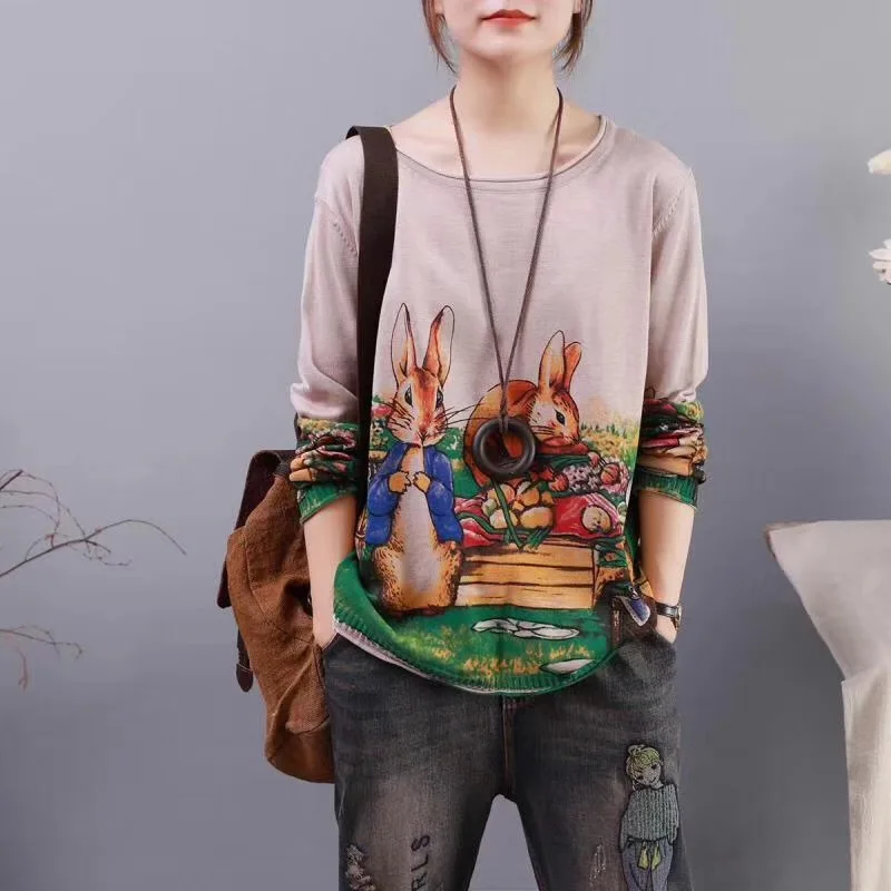 

Newest Cartoon Printing Sweaters For Women 2020 Autumn Casual Kintted Pullovers Retro Sweaters Female Knitted Tops Soft Tees Z3