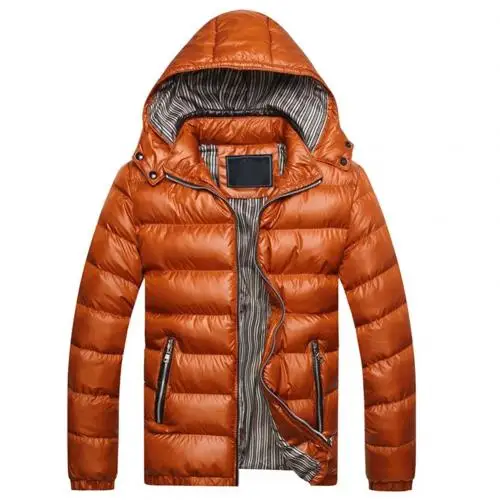 Коричневый Chaqueta invierno hombre/зимняя мужская однотонная куртка с капюшоном и длинным рукавом на молнии, стеганое пальто - Цвет: Коричневый