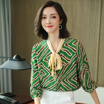 

floral silk blouses ladies office sexy fashion casual green retro flower shirts tops 2019 summer women plus size free ship