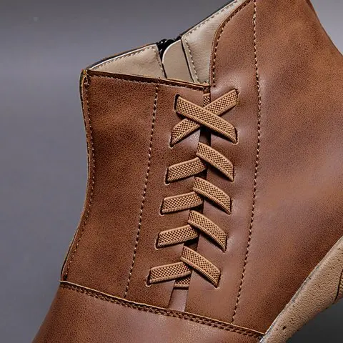 Women Walking Shoes Ankle Boots PU Leather Outdoor Sport Sneakers Soft Flat Woman Short Boots Ladies Slip-on Footwear Bota Mujer
