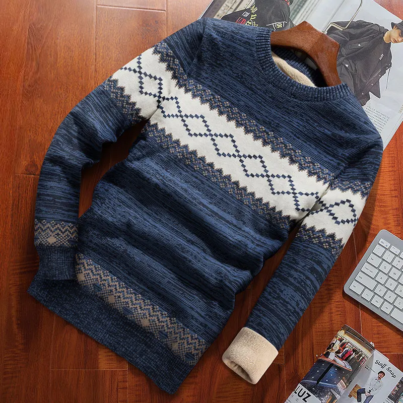 Winter Sweater For Men Plus Velvet 2021 New Fashion Thick Keep Warm Student Male Knitted Pullover Sweater Teenage Boys M60