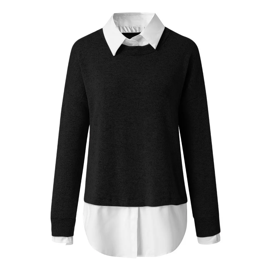 Plus Size Fashion Knitted Sweater Blouse Patchwork Casual Winter Lady Bottom Tops Female Women Long Sleeve Shirt Blusas Pullover sexy blouses for women