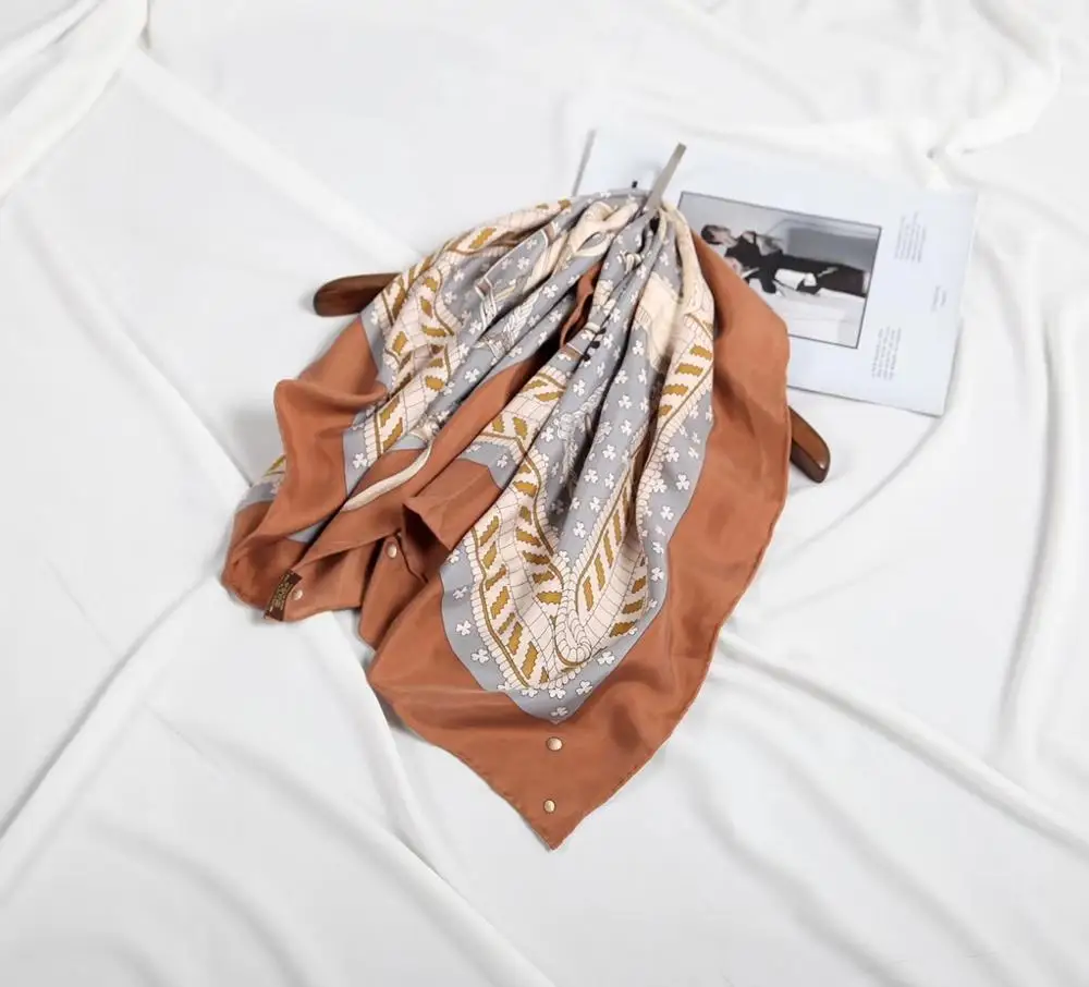 new arrival fashion elegant brand chain pattern silk scarf 90*90 cm square shawl twill wrap for women free shipping