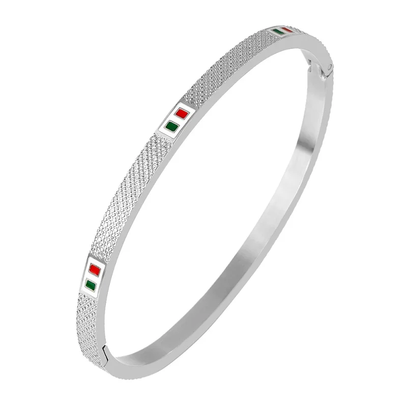 4mm silver Роскошный бренд, браслет из нержавеющей стали, модный красный зеленый квадратный узор, браслеты для женщин, браслеты - Окраска металла: 4mm silver