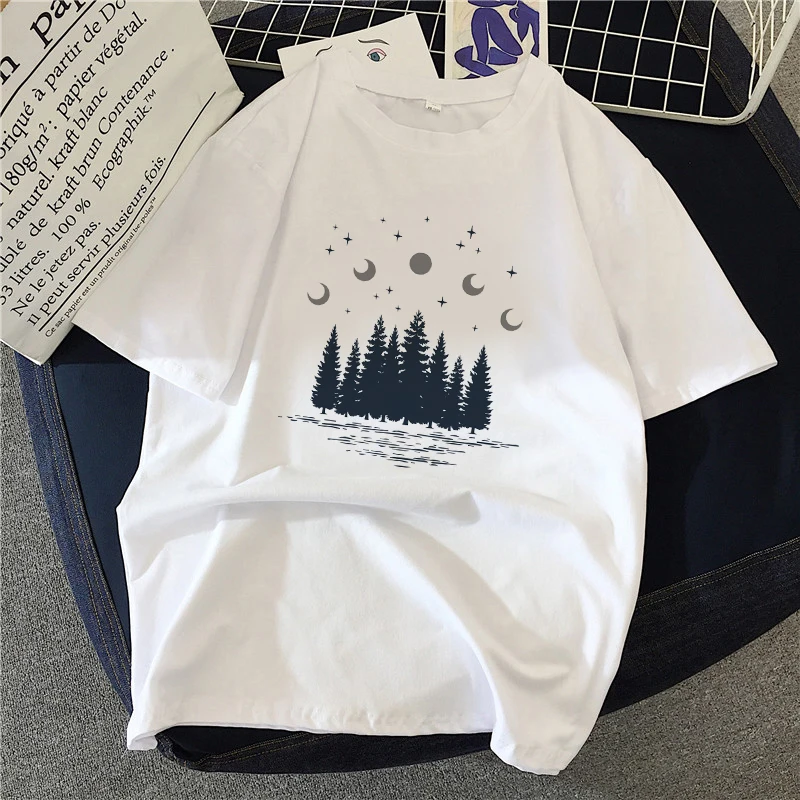 Fashion Mountain forest theme TShirt Women Lovely Print Short Sleeved O-neck T-shirt Vintage Vogue Ullzang Tshirt Harajuku Tops