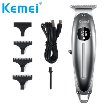 

Kemei Electric Hair Trimmer All Metal LCD Professional Hair Clipper Cordless Baldheaded T Blade Haircut Machine Drop Ship