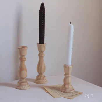 

Wood Vintage Candle Holder Nordic Romantic Candlestick Simple Bedroom Portavelas Madera Retro Home Living Room Decoration MM60ZT