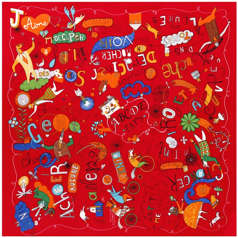 Party RED POBING 70 см* 70 см кошачья голова небольшие Квадратные платки хиджаб люксовый бренд пятнистый Шелковый женский шарф Дамская повязка на голову с принтом шейный платок бандана - Цвет: Party RED