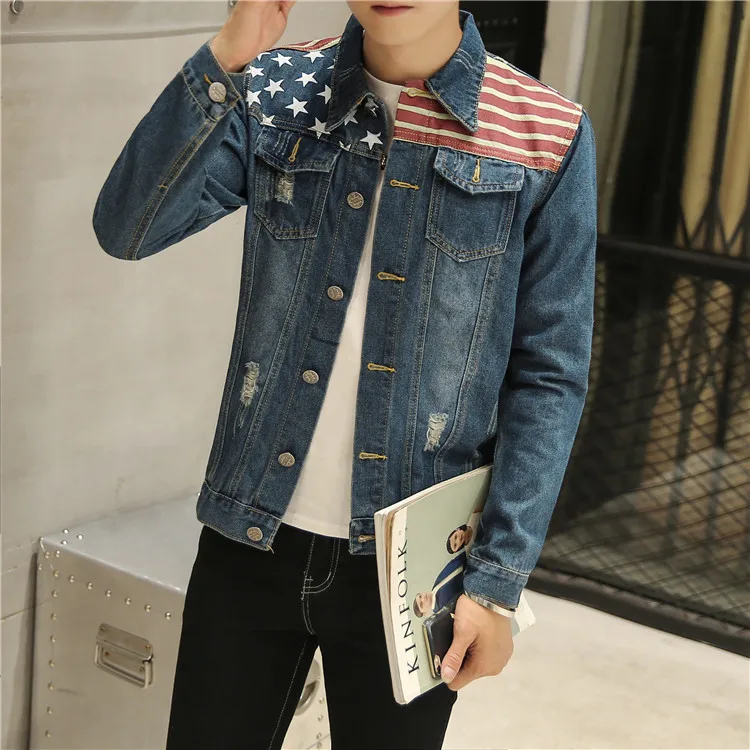 

2018 Men Spring New Style Korean-style Denim Jacket Casual Coat Trend Slim Fit Coat Men'S Wear on Clothes