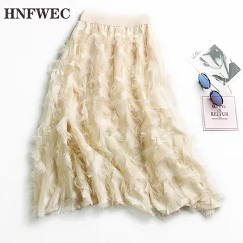 

Chiffon Skirts New Summer Korean Chic High Waist Big Swing Long Skirt Elegant Midi Skirts Mid-Calf A-Line tutu Skirt Saias V150