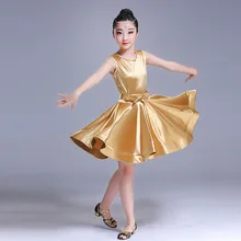 Детские однотонные Сатиновые костюмы для латинских танцев для девочек; блестящее платье для танго, самбы, чаши; детская одежда для бальных танцев
