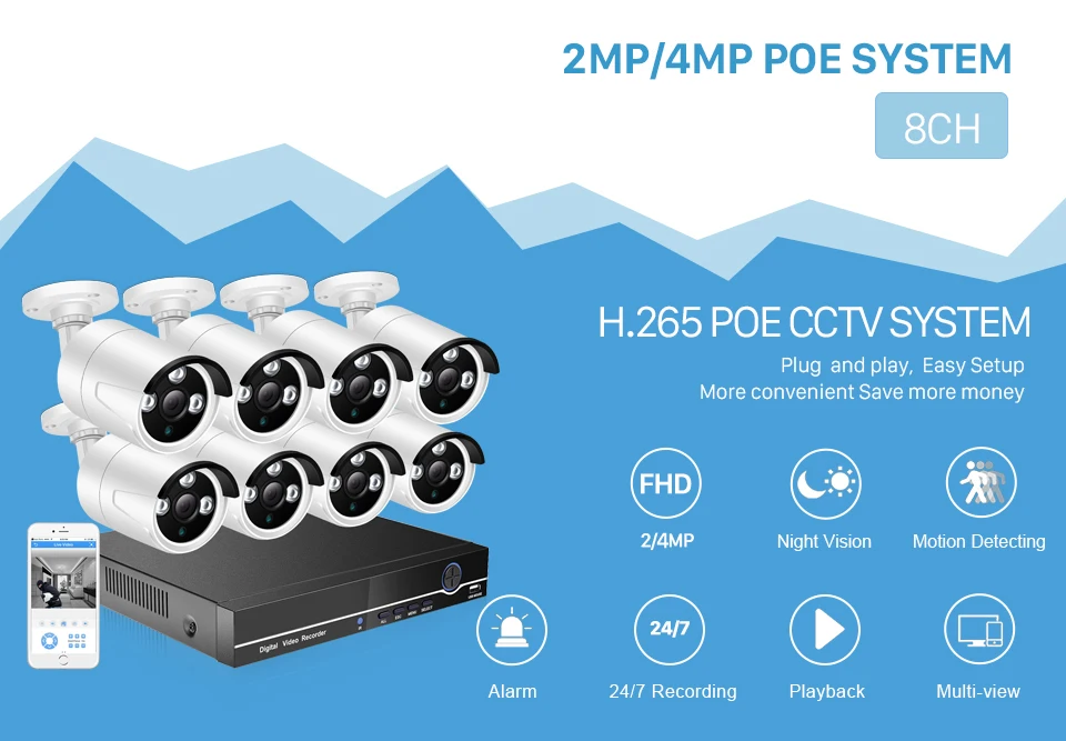 Besder 8CH 4MP POE камера безопасности комплект H.265 POE ip-камера ИК наружная Водонепроницаемая домашняя CCTV видеонаблюдение NVR комплект P2P