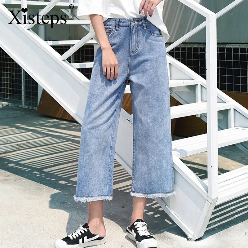 

Xisteps Women High Waist Loose Autumn Jeans Female Wide Leg Ankle Length Boy Friend Street Wear Jeans 2020 Chic Causal Plus Size