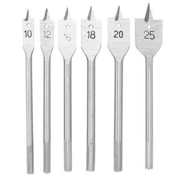 

6pcs 10-25mm Flat Spade Drill Bit Hex Shank Woodworking Spade Drill Bit Hole Cutter Tool