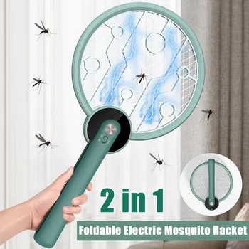 

Foldable Mosquito Swatter Killer Rechargeable LED Light Tennis Bat Hand-held Racket Summer Anti-mosquito Fly Insect Metal Killer