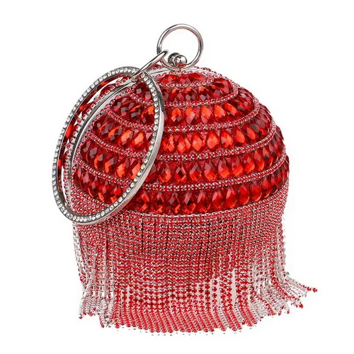 YM1131red SEKUSA мяч; со стразами; с бахромой Для женщин вечерние металлический расшитая кристаллами сумочка-клатч вечерняя Свадебная вечерняя свадебная сумочка через плечо сумки из натуральной кожи на ремешке клатч - Цвет: YM1131red