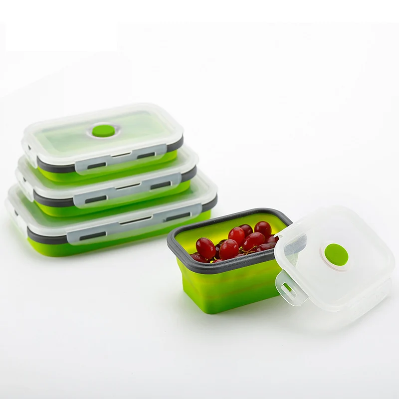 

Silicone Collapsible Lunch Box Food Storage Container Bento Microwavable Portable Picnic Camping Rectangle Outdoor Box