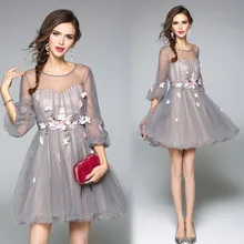 BGW круглый вырез органза мини-платья на выпускной вечер Иллюзия молния сзади три четверти рукава линия Vestidos De Egresadas