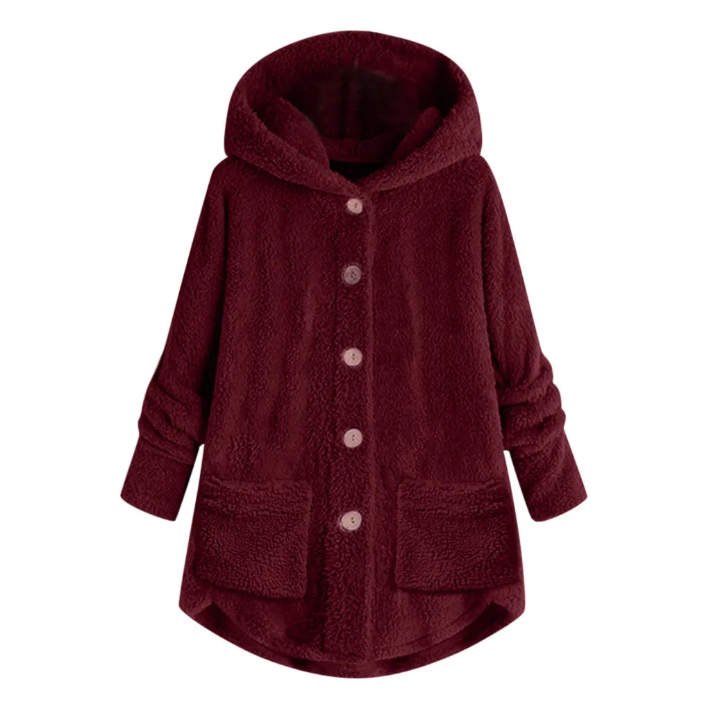 Зимняя куртка Женское пальто плюс размер кнопки плюшевые Топы с капюшоном Свободный кардиган шерстяное пальто зимняя куртка женская#4