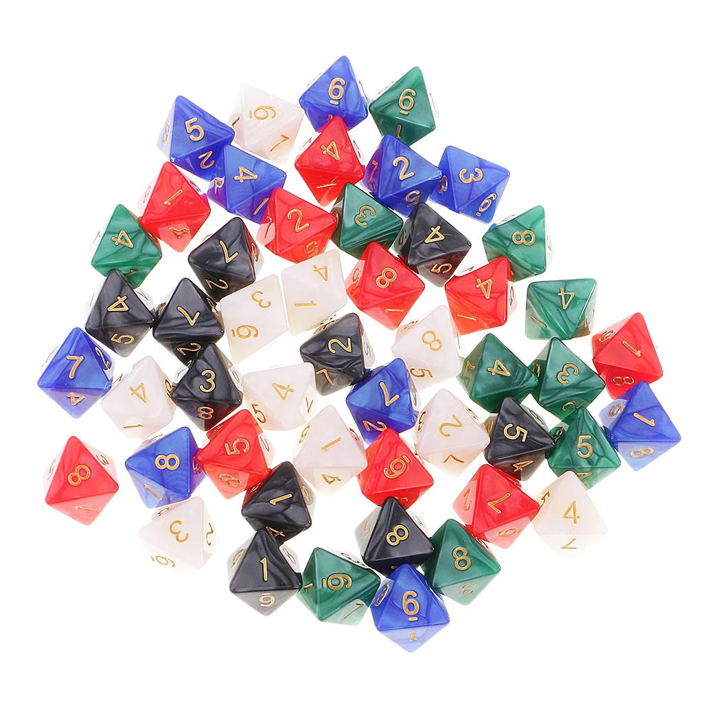50 Pcs Polyhedral D8 Dices Five Colors With Bag For D&D RPG MTG Board Games