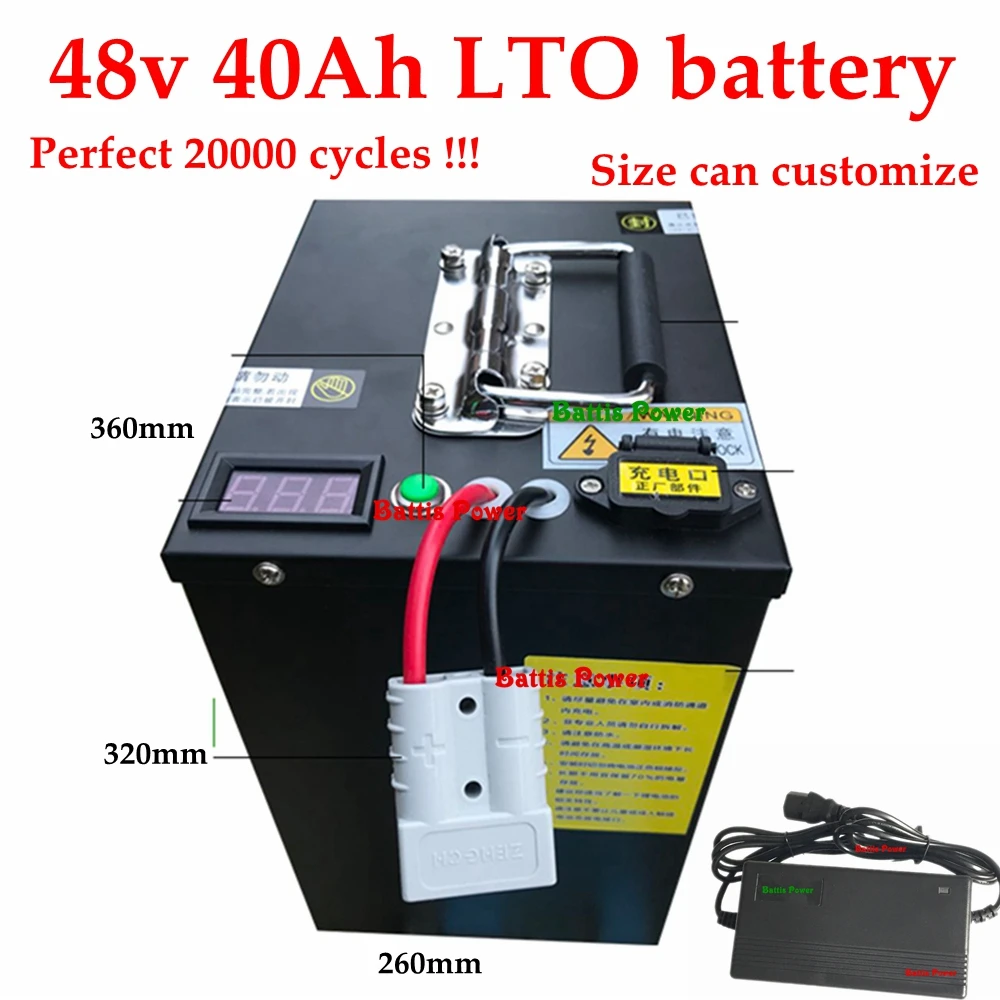 48V 40AH LTO литиевый титановый аккумулятор BMS для 3000W хранения солнечной энергии велосипед скутер гольф тележка мотоцикл+ 5A зарядное устройство