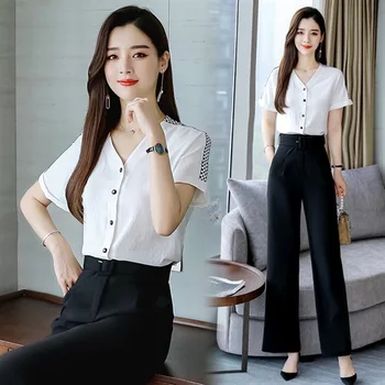 

2020 short sleeve V-neck women's shirt summer dress with rotator cuff casual shirt loose versatile shirt