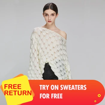 

adohon Elegant Sweater Women 2019 Casual Fashion Loose Women Sweaters and Pullovers Cute 3D White Jumper Sueter Mujer Slash neck