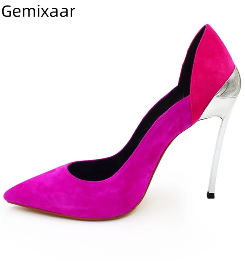 

12cm Gladiator Heel Shoes Women Point Toe Slim Shallow Multy Colors T-show Zapatos Large Size Comfy Insole Walking Pumps Woman