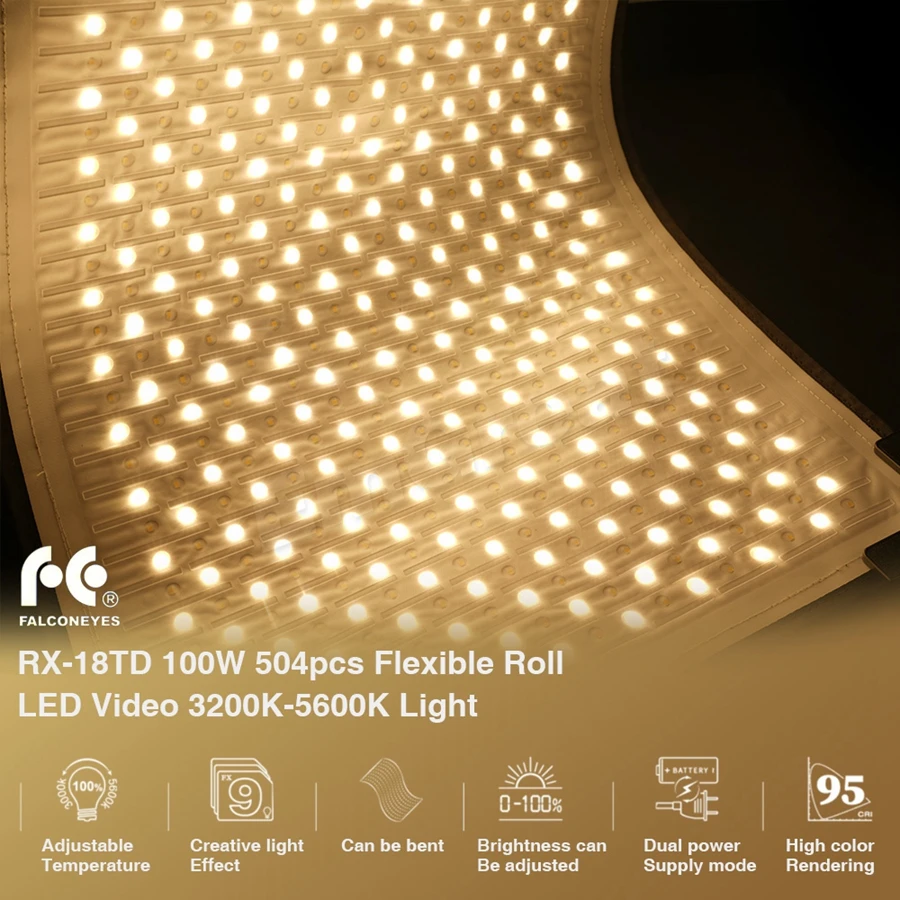 US $458.89 FalconEyes RX18TDX II 100W Waterproof RollFlex Flexible LED Video Light Panel With RX18SBHC II Softbox Grid 3000K5600K