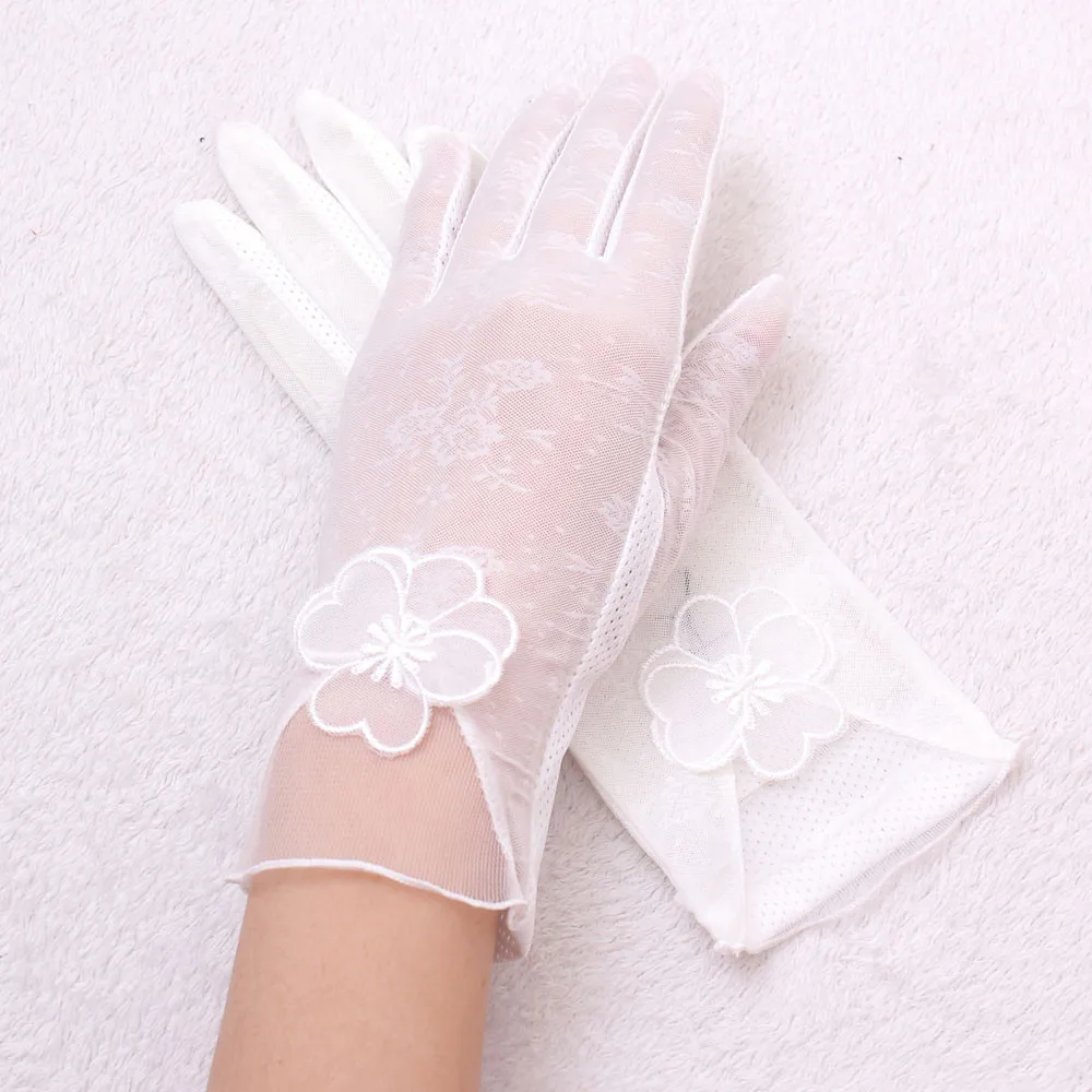 1 шт. УФ-Защитные рукавицы для женщин, женские перчатки с цветочным украшением, женские рукавицы на полный палец для женщин, кружевные наручные перчатки handschoenen