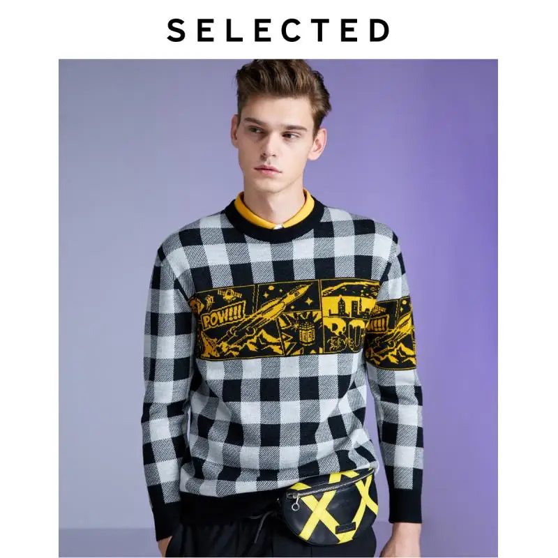 

SELECTED Men's Winter Wool-blend Checked Print Knit Sweater L|419424543