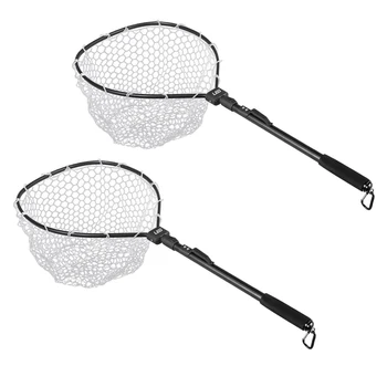 

2 Pcs Premium Fishing Landing Net Catch and Release Net & Foldable Pole Black