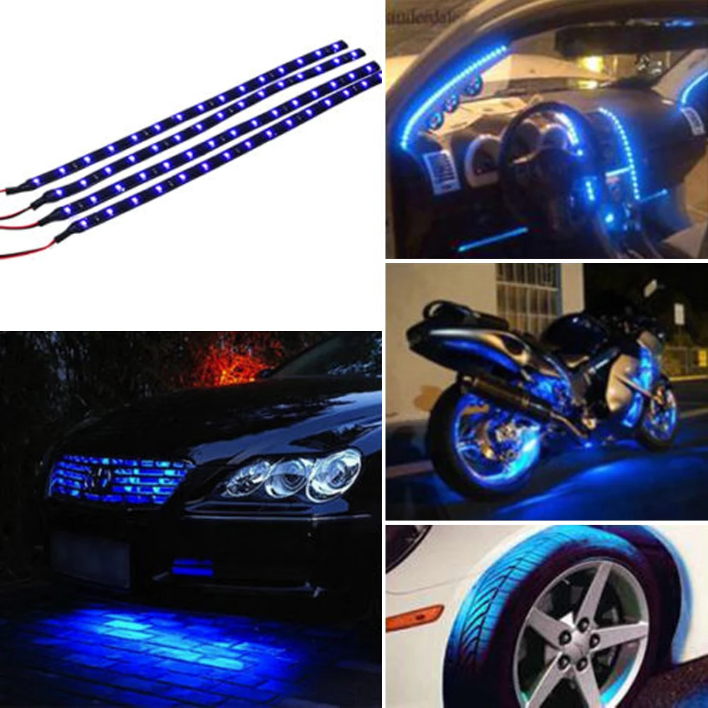 Wadoy New 15 LED 30cm Car Motor Vehicle Flexible Waterproof Strip Light Green 12v 4 Pcs 