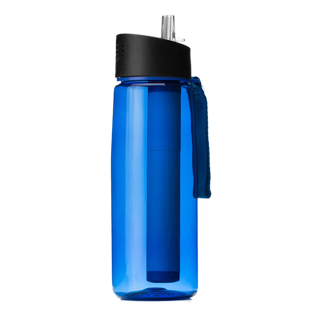 650 мл открытый фильтр для воды бутылка для фильтрации воды для кемпинга очиститель Сменный фильтр соломинка для кемпинга Пешие прогулки путешествия - Цвет: Dark blue Bottle