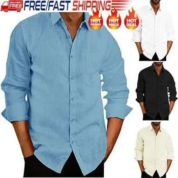 

Men's Linen V Neck Long Sleeve Shirt Men Cotton Solid Casual Basic Shirt Men Tops Casual Fitness T-shirt Blouse 2019 Autumn