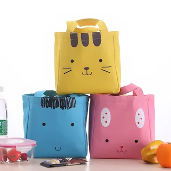 

100PCS / LOT Cute Canvas Lunch Bags Opener Tote Thermal Insulated Cooler Pouch Food Container Pouch Picnic Tote
