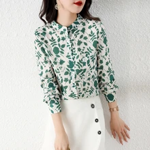 

Blusas Mujer Korean Style Chiffon Print Shirts Women Stand Neck Long Sleeve Elegant Woman Blouse 2021 Autumn Shirt Ladies Tops