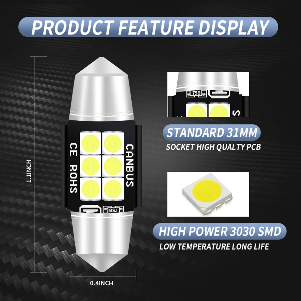 Комплект из 2 предметов, Белый Автомобильный светодиодный 42mm-6smd-3030 12V укрыты внутренной сводной автомобильный светильник Алюминий Корпус Чтение номерного знака Лампы