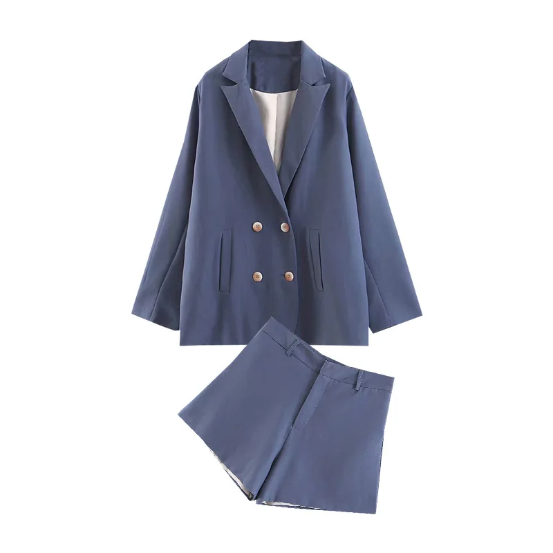 

France Non-mainstream Double Breasted Suit Coat + Online Celebrity Small Suit Shorts Two-Piece Set