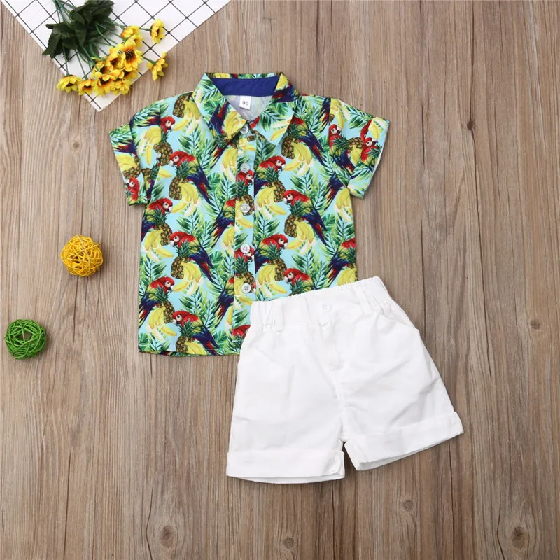 

1-6 Years Baby Boys Clothes Set Cute Animal Parrot Print Shirt Boys Set White Shorts Bottoms Children Clothing Set Kids Outfit