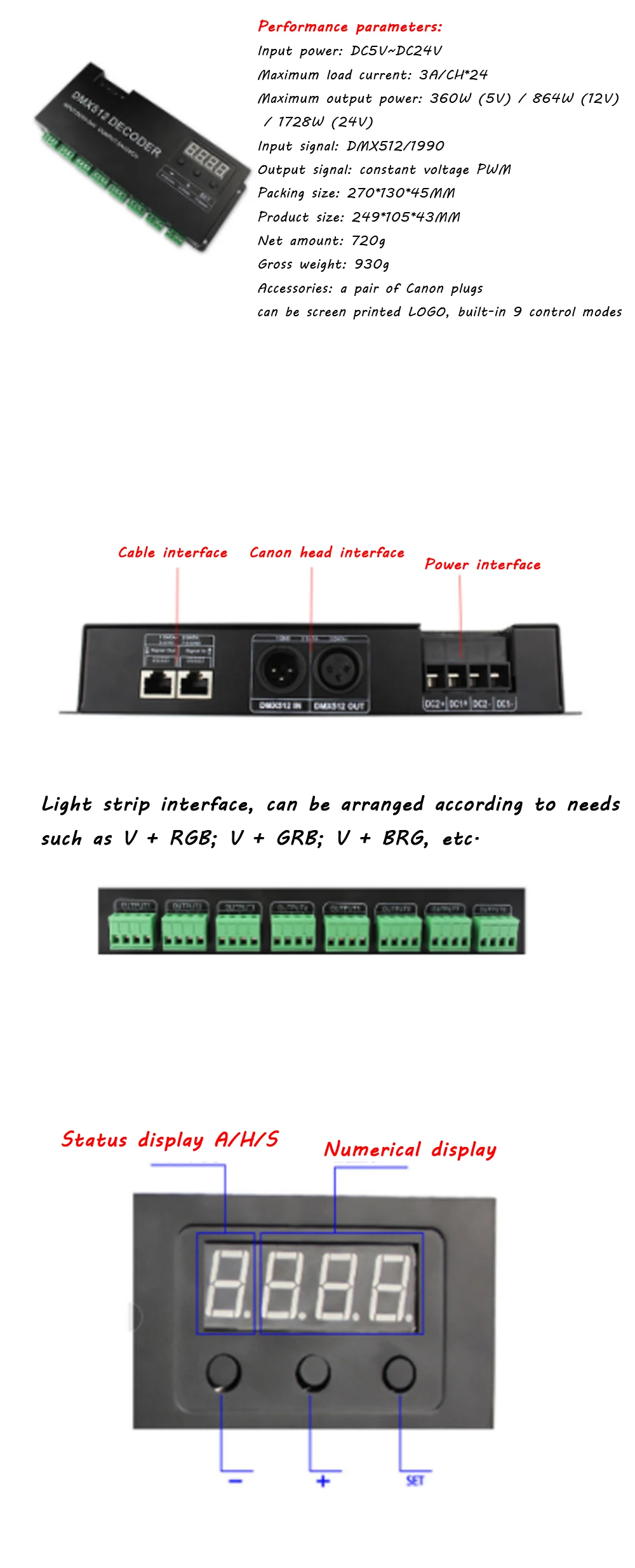 DMX512 декодер этап Осветительная техника 24-канальный декодер контроллера