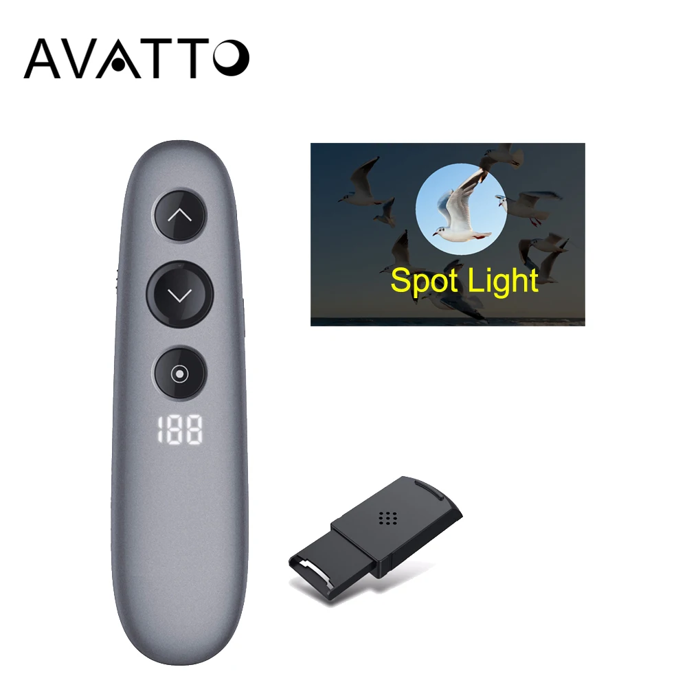 Пульт дистанционного управления AVATTO H100 Spotlight Magnify Presentation с воздушной мышью, 2,4G Беспроводная цифровая лазерная указка PPT Presenter