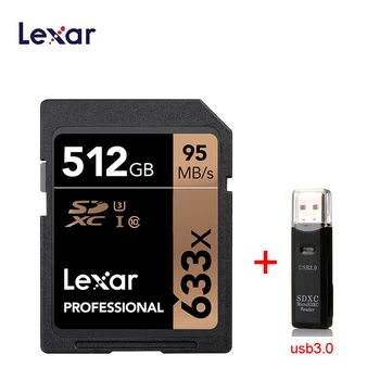 

Original Lexar SD cards 633x SDXC UHS-I SD card 512GB 3D 4K video High Speed Capacity Up To Max 95M Memory Card For Camera