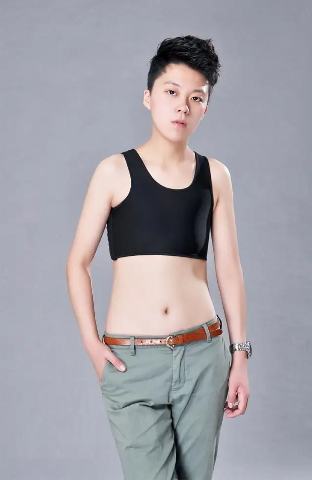 Девушка Tomboy Повседневная Пряжка короткая грудь связывающая грудь Tran Body Shaper жилет MEM - Цвет: Black