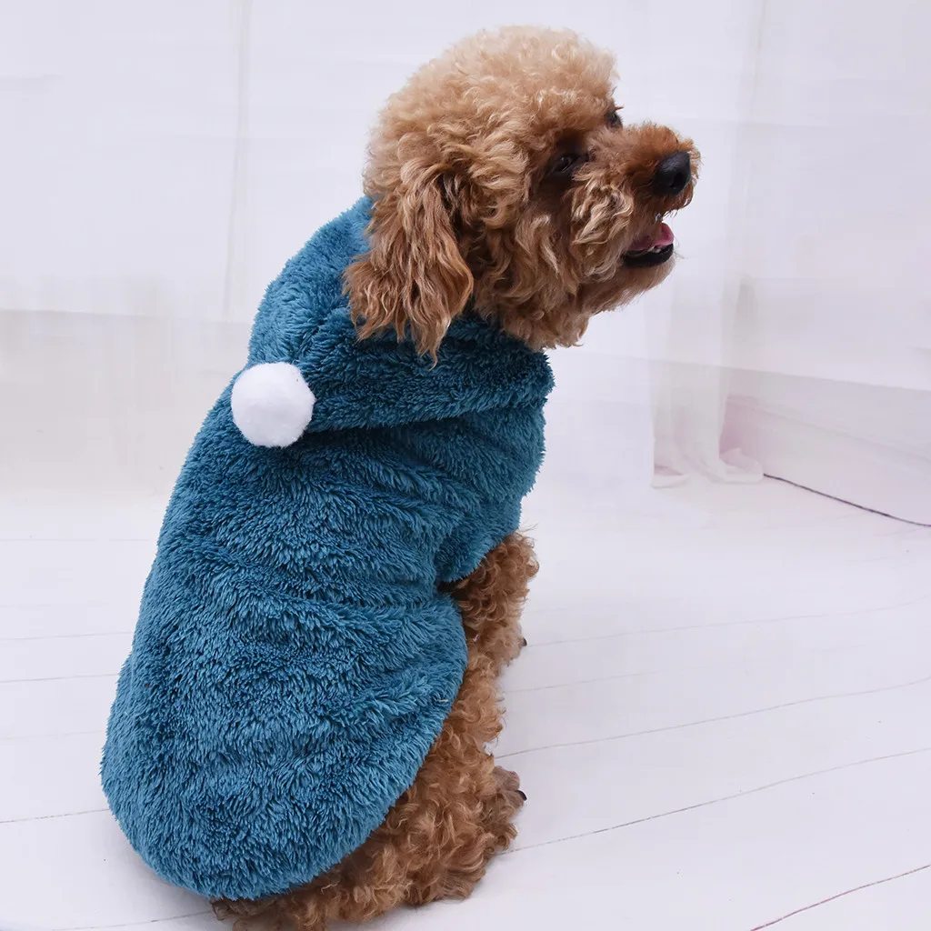 Теплый мягкий для питомца одежда для собак с капюшоном плюшевый однотонный Щенок костюмы для собак осень зима Одежда для маленьких собак наряды