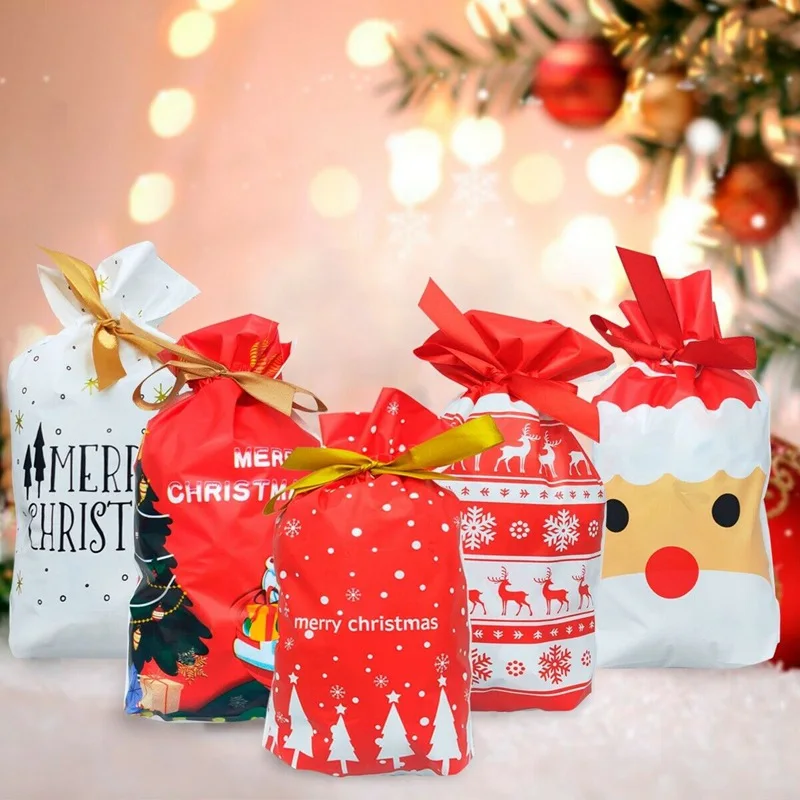 1/5/10 шт рождественские сумки для конфет с год Рождество мешок упаковки рождественские украшения для дома с утолщённой меховой опушкой, подарочные пакеты