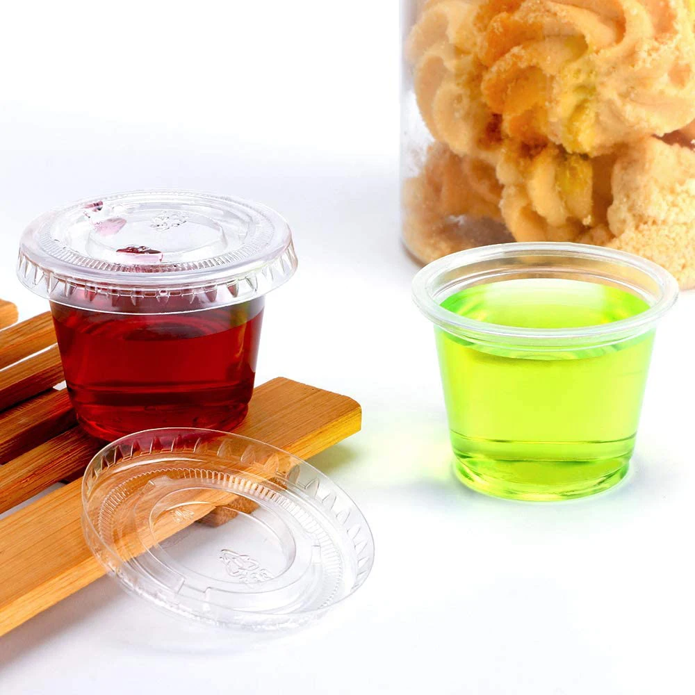 100 Sets - 1 oz. Plastic Condiment Containers with Lids, Jello Shot Cups,  Portion Cups with Lids, Dipping Sauce Cup, Salad Dressing Container,  Disposable Mini Plastic Souffle Cups Ramekin 